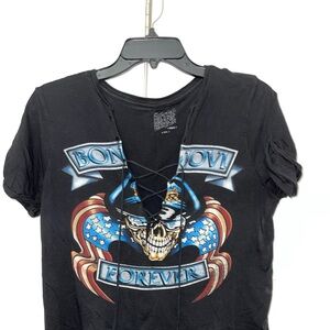 Original Retro Brand Bon Jovi Black Lace-up Tee. Size small
